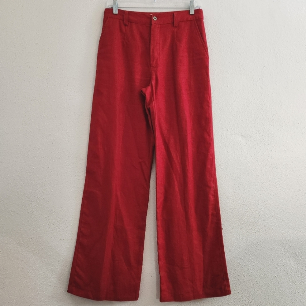 100% Linen Red Trousers Women's Small